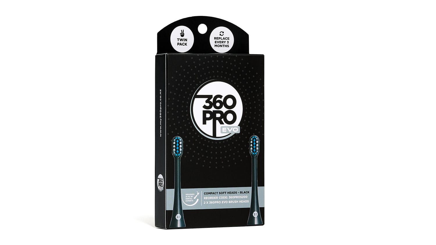 360PRO Evo Sonic Compact Soft Brush Head Refill 2 Pack - Black