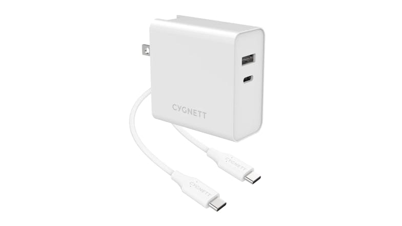 Cygnett PowerPlus 60W Dual Wall Charger (USB-A & USB-C) with USB-C to USB-C Cable & Travel Adapters - White