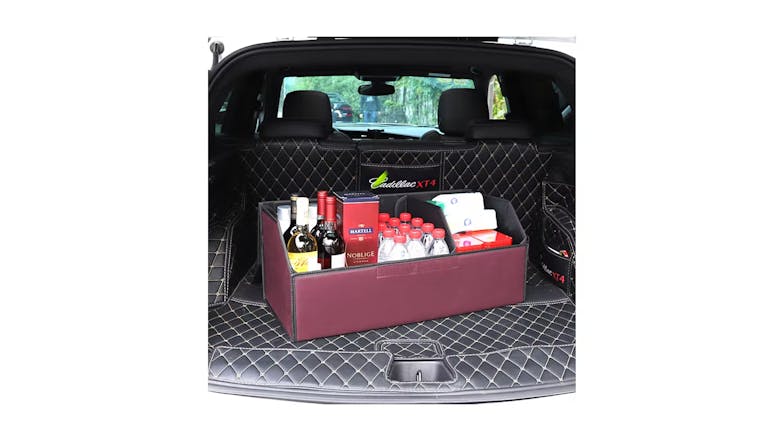 Soga Leather Car Boot Storage Box Large - Red