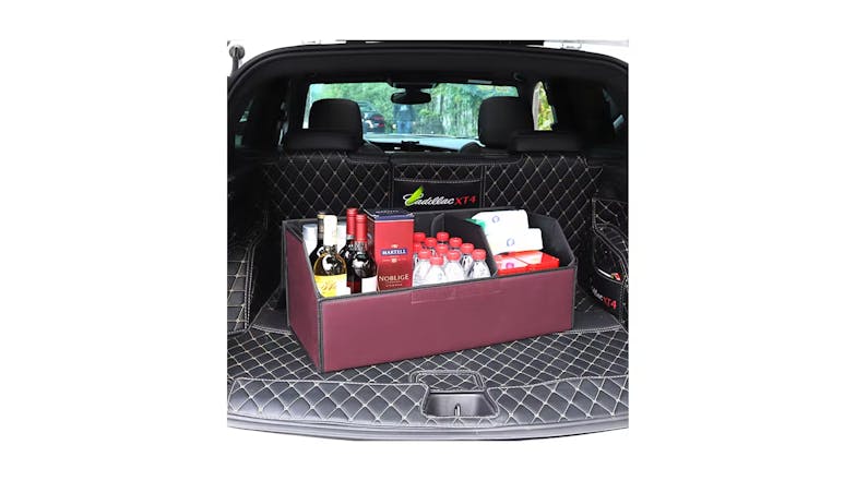Soga Leather Car Boot Storage Box Medium - Red