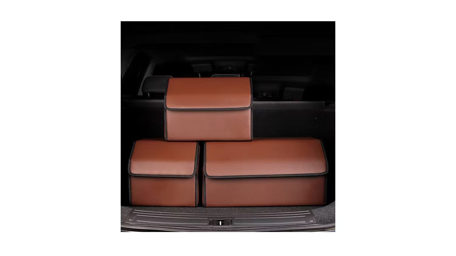 Soga Leather Car Boot Storage Box Small - Coffee