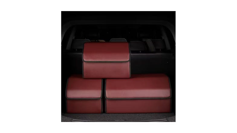 Soga Leather Car Boot Storage Box Small - Red