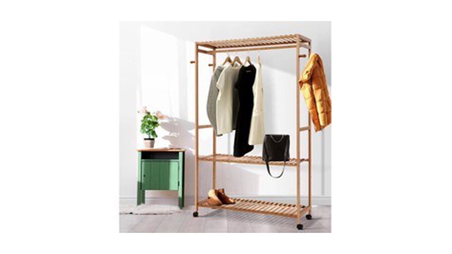 GoodHome Bamboo Coat Rack with Wheels