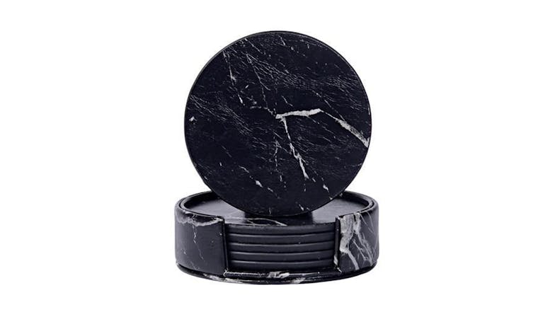 Hod Round Faux Leather Coasters - Solid Black