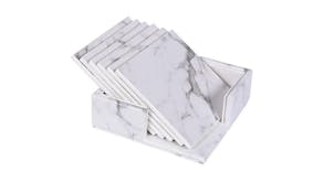Hod Square Faux Leather Coasters - White Marble