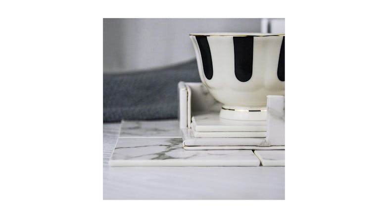 Hod Square Faux Leather Coasters - White Marble