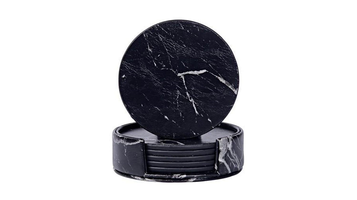 HOD Round Faux Leather Coasters 6pcs. - Black Marble