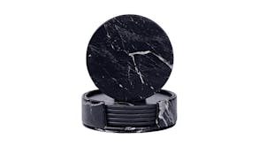 Hod Round Faux Leather Coasters - Black Marble