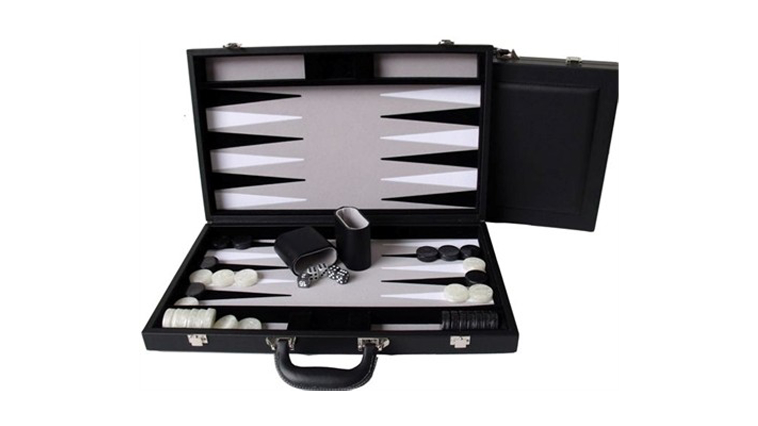 Dal Rossi 15" Backgammon Set - Black PU Leather