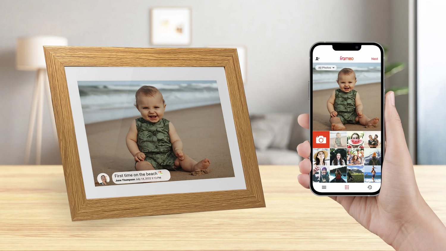 Jackson Frameo 7" Digital Photo Frame White with Oak Frame Harvey