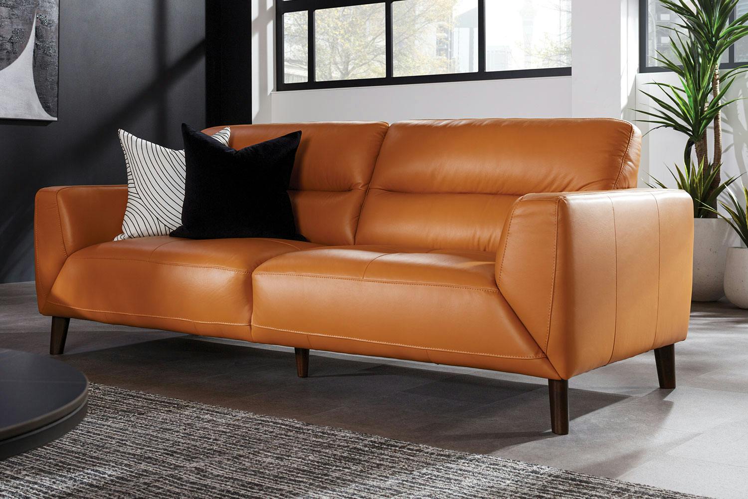 Sonoma 3 Seater Leather Sofa - Tangerine