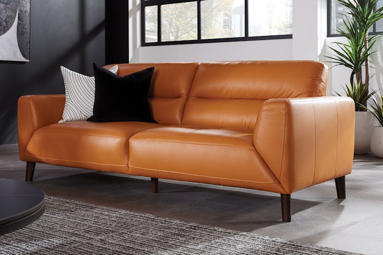 Sonoma 3 Seater Leather Sofa - Tangerine