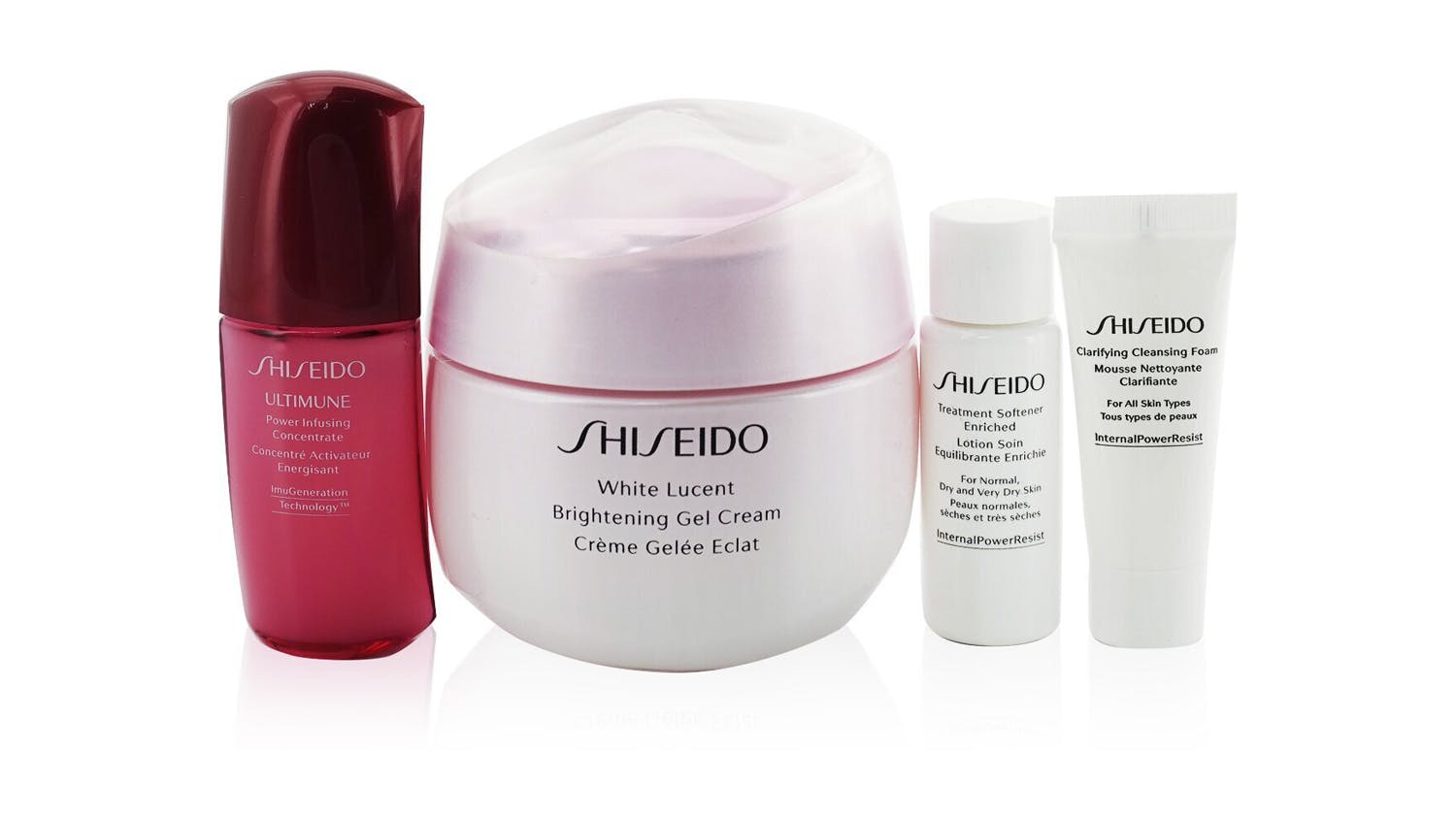 White Lucent Holiday Set: Gel Cream 50ml + Cleansing Foam 5ml + Softener Enriched 7ml + Ultimune Concentrate 10ml - 4pcs