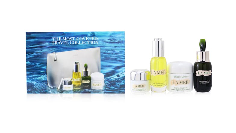 La Mer The Most-Covered Travel Collection: 1x The Concentrate - 30ml/1oz + 1x The Eye Balm Intense - 15ml/0.5oz + 1x The Renewal Oil - 30ml/1oz + 1x Cream De La Mer The Moisturising Cream - 60ml/2oz + 1x Bag - 4pcs+1bag