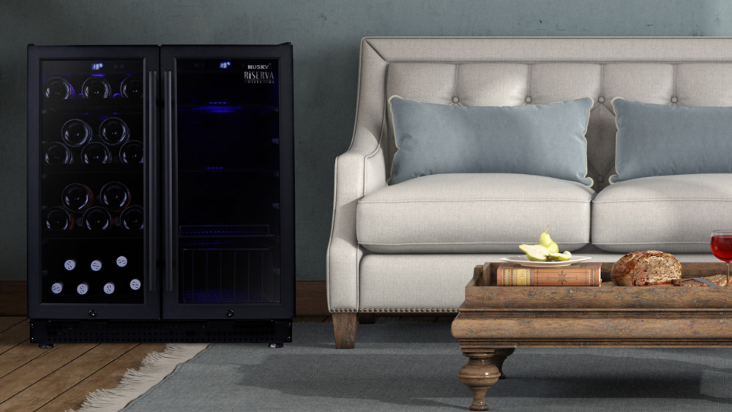 Husky Double Door Wine Fridge with 31 Bottle Capacity - Matte Black (Riserva/HUSWS66MBZY)