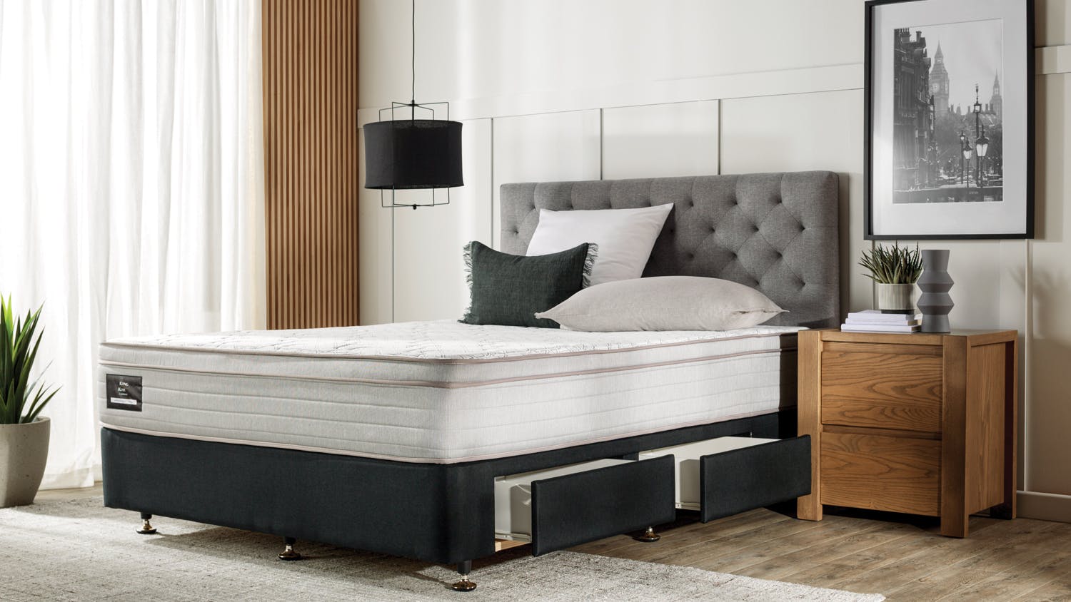Conforma Classic II Medium Queen Mattress with Designer Black Drawer Bed Base