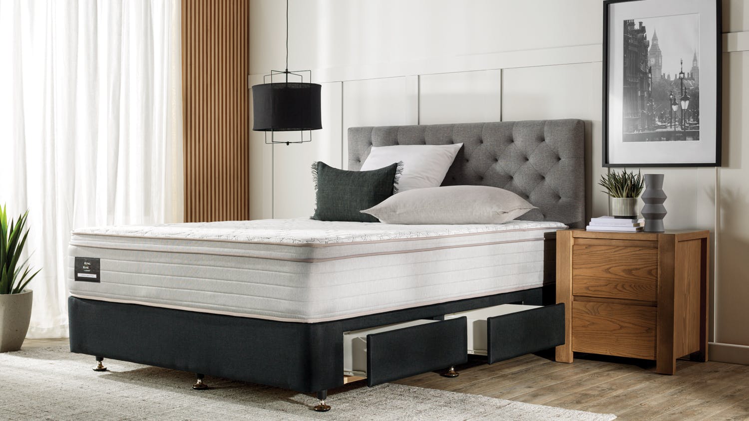 Conforma Classic II Soft Queen Mattress with Designer Black Drawer Bed Base