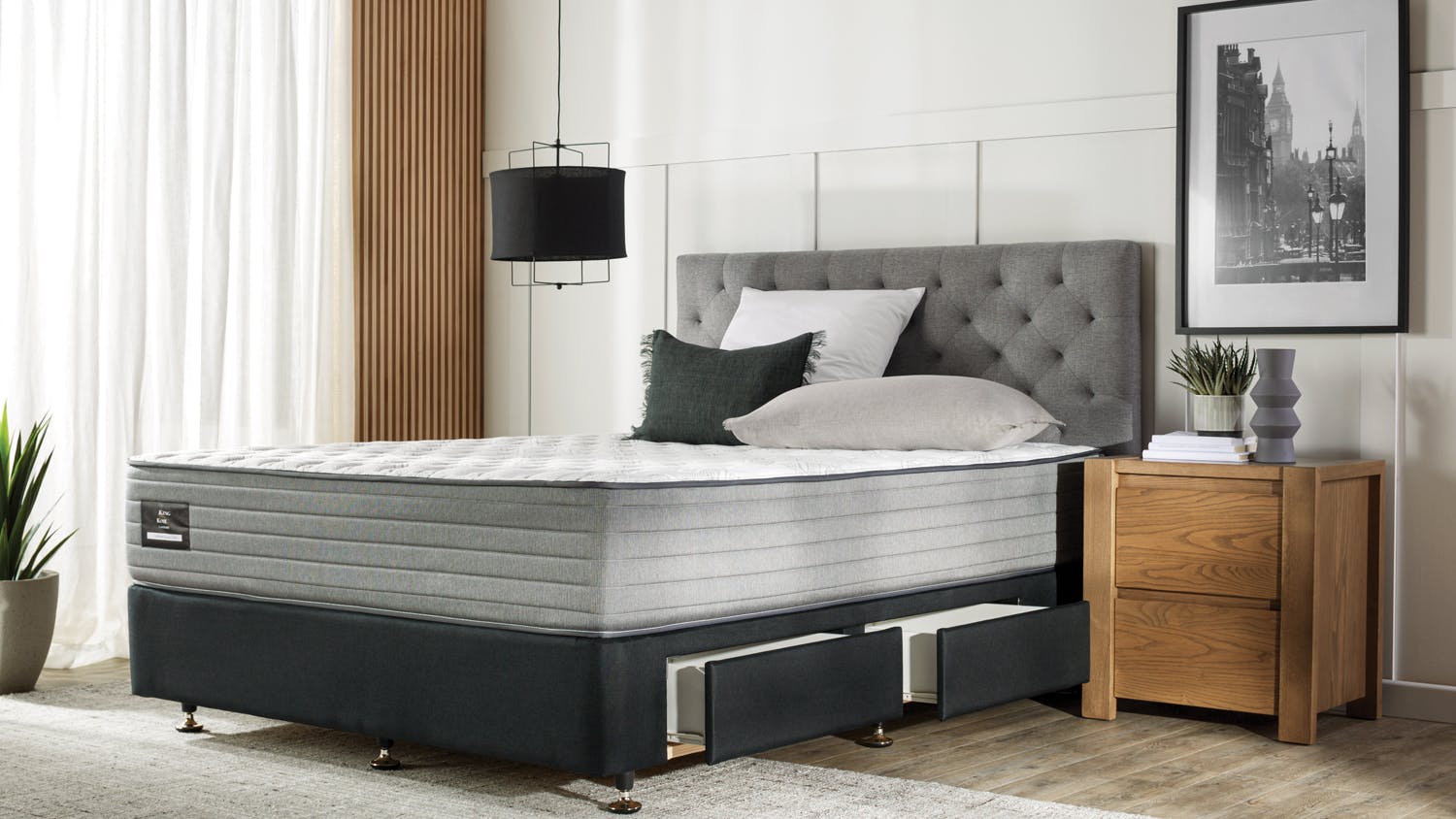 Conforma Deluxe II Firm Queen Mattress with Designer Black Drawer Bed Base