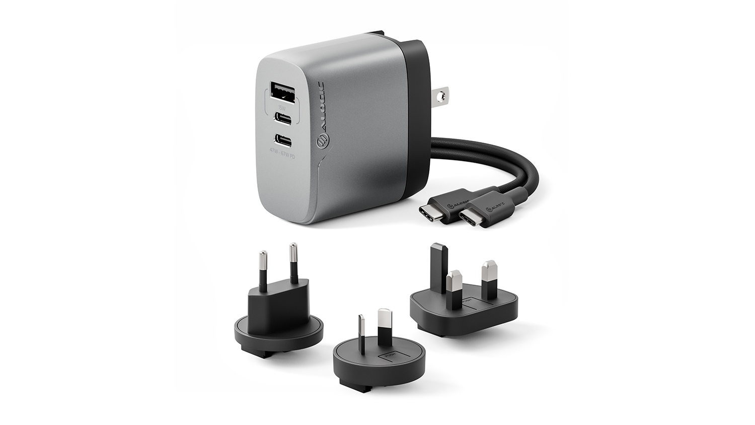 Alogic Rapid Power 67W 3Port GaN Wall Charger with 2m USBC Charging