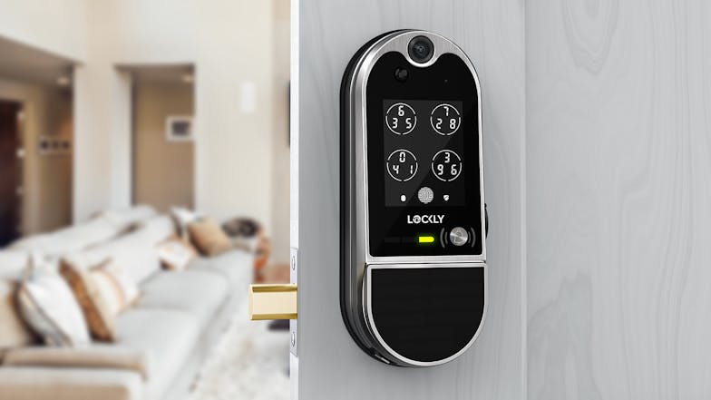 Lockly Vision Elite Smart Lock & Video Doorbell - Satin Nickel (Wireless, 1080p HD, Night Vision, Motion Detection, Two-Way Audio, Fingerprint, In-Built Solar Panel)