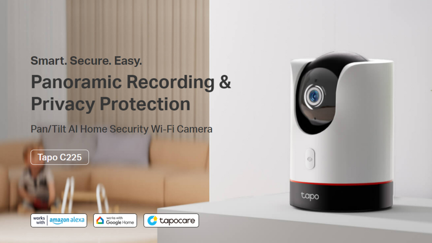 TP-Link Tapo C225 2K QHD Indoor Wired Pan & Tilt Security Camera with Wi-Fi Connectivity & Smart AI Detection