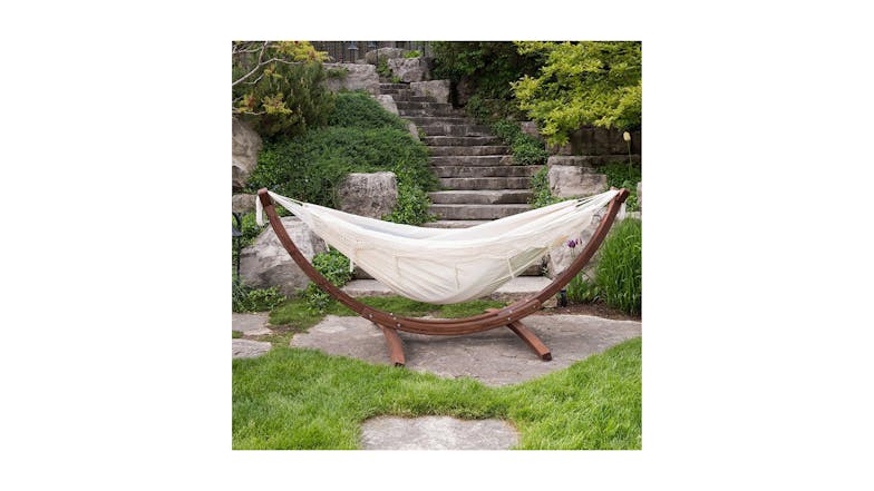 Vivere Double Cotton Hammock w/ Solid Pine Stand - Natural