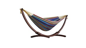 Vivere Double Cotton Hammock w/ Solid Pine Stand - Tropical