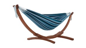 Vivere Double Cotton Hammock w/ Solid Pine Stand - Blue Lagoon