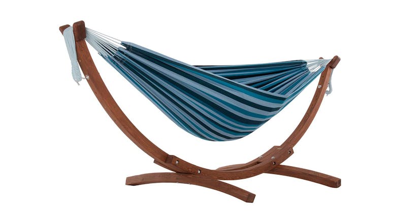 Vivere Double Cotton Hammock w/ Solid Pine Stand - Blue Lagoon