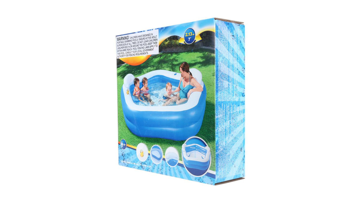 Inflatable Pentagon Pool - W/ Headrests & Seats 575L 2.13m x 2.06m x 69cm