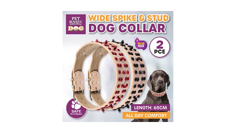 WIDE SPIKE & STUD DOG COLLAR BLK