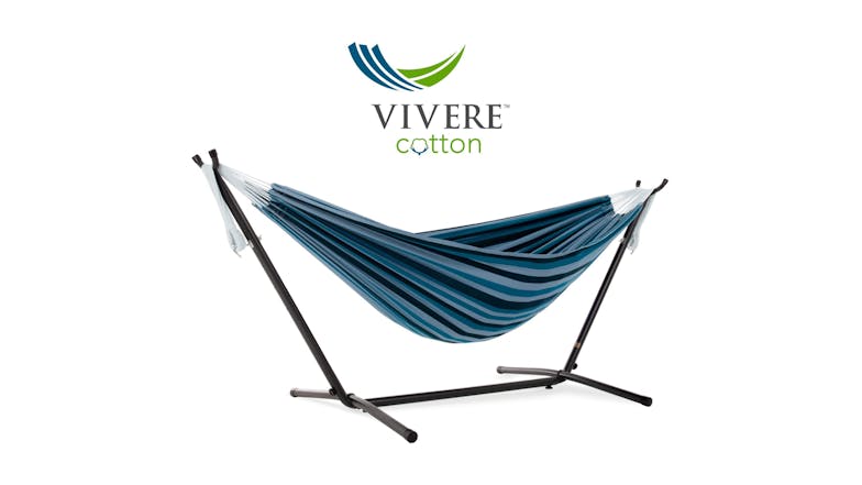 Vivere Double Cotton Hammock w/ Stand - Blue Lagoon