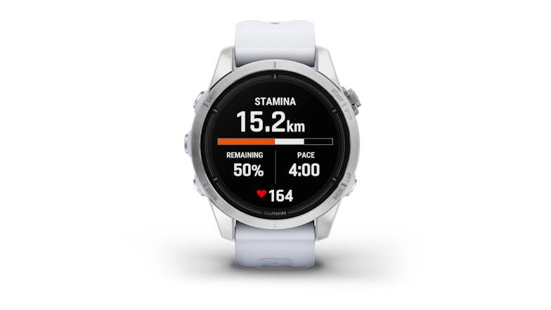 Garmin Epix Pro (Gen 2) Smartwatch - Glass Silver Stainless Steel Case with Whitestone Band  (42mm Case, Bluetooth, GPS, Standard Edition)