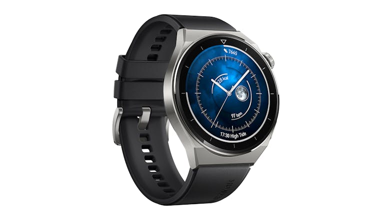 Huawei Watch GT 3 Pro Smartwatch - Titanium Case with Black Fluoroelastomer Band (46mm Case, Bluetooth, GPS)