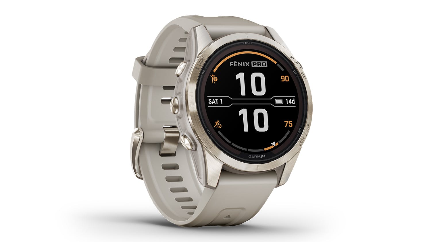 Fenix 7S Pro Smartwatch - Soft Gold with Light Sand Band (42mm Case, Bluetooth, GPS, Sapphire Edition) | Harvey Norman New Zealand