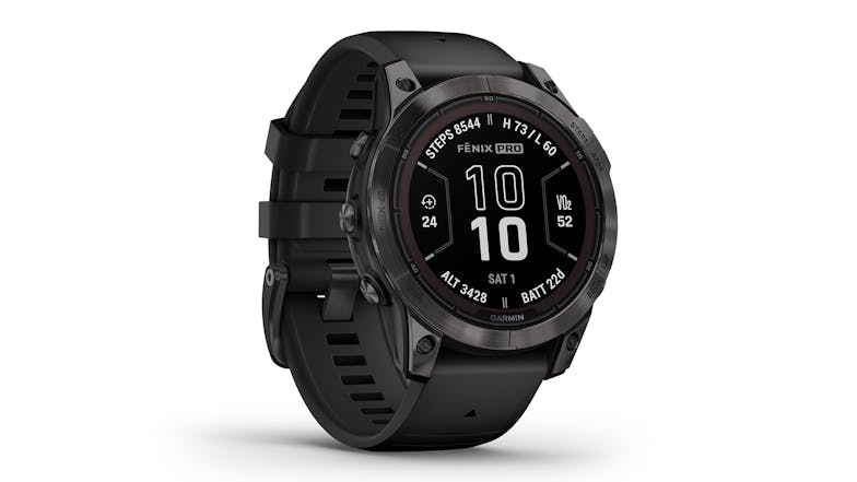 Garmin Fenix 7 Pro Smartwatch - Carbon Grey DLC Titanium with Black Band (47mm Case, Bluetooth, GPS, Sapphire Solar Edition)