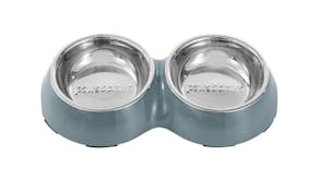 Double Pet Bowl Non-Slip Stainless Steel x2 200ML 25x14x4cm - Grey