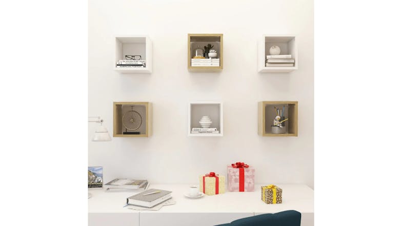 NNEVL Wall Shelves Floating Cube 6pcs. 22 x 15 x 22cm - Sonoma Oak/White