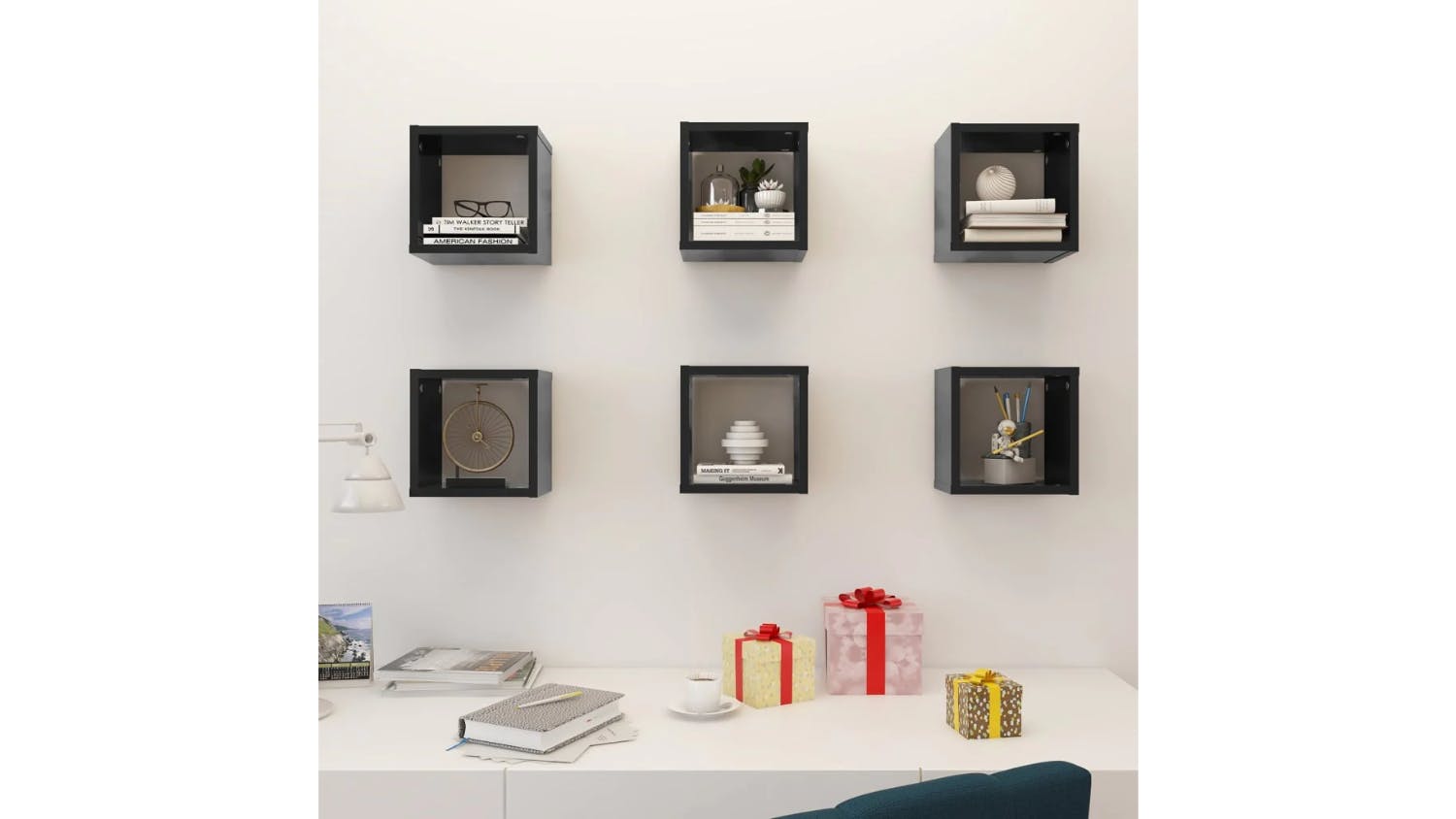 NNEVL Wall Shelves Floating Cube 6pcs. 22 x 15 x 22cm - Grey