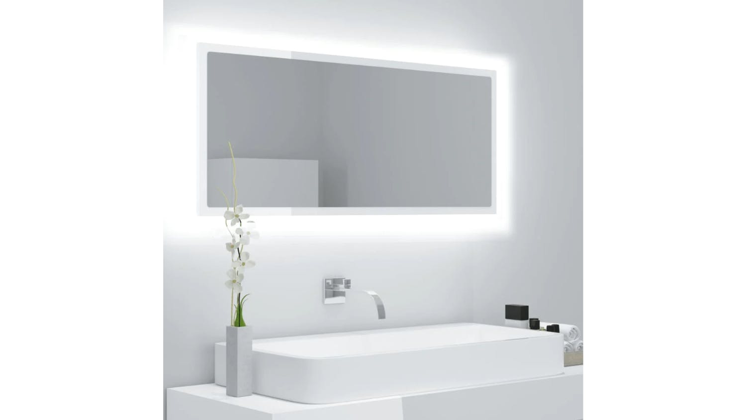 NNEVL LED Backlit Bathroom Mirror 100 x 8.5 x 37cm - Gloss White