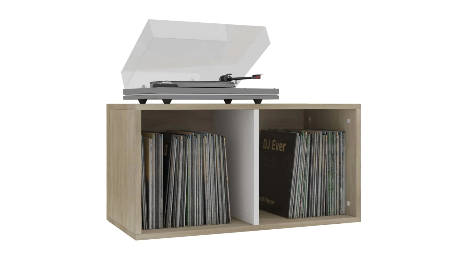 NNEVL Vinyl Record Storage Box 71 x 34 x 36cm - White/Sonoma Oak