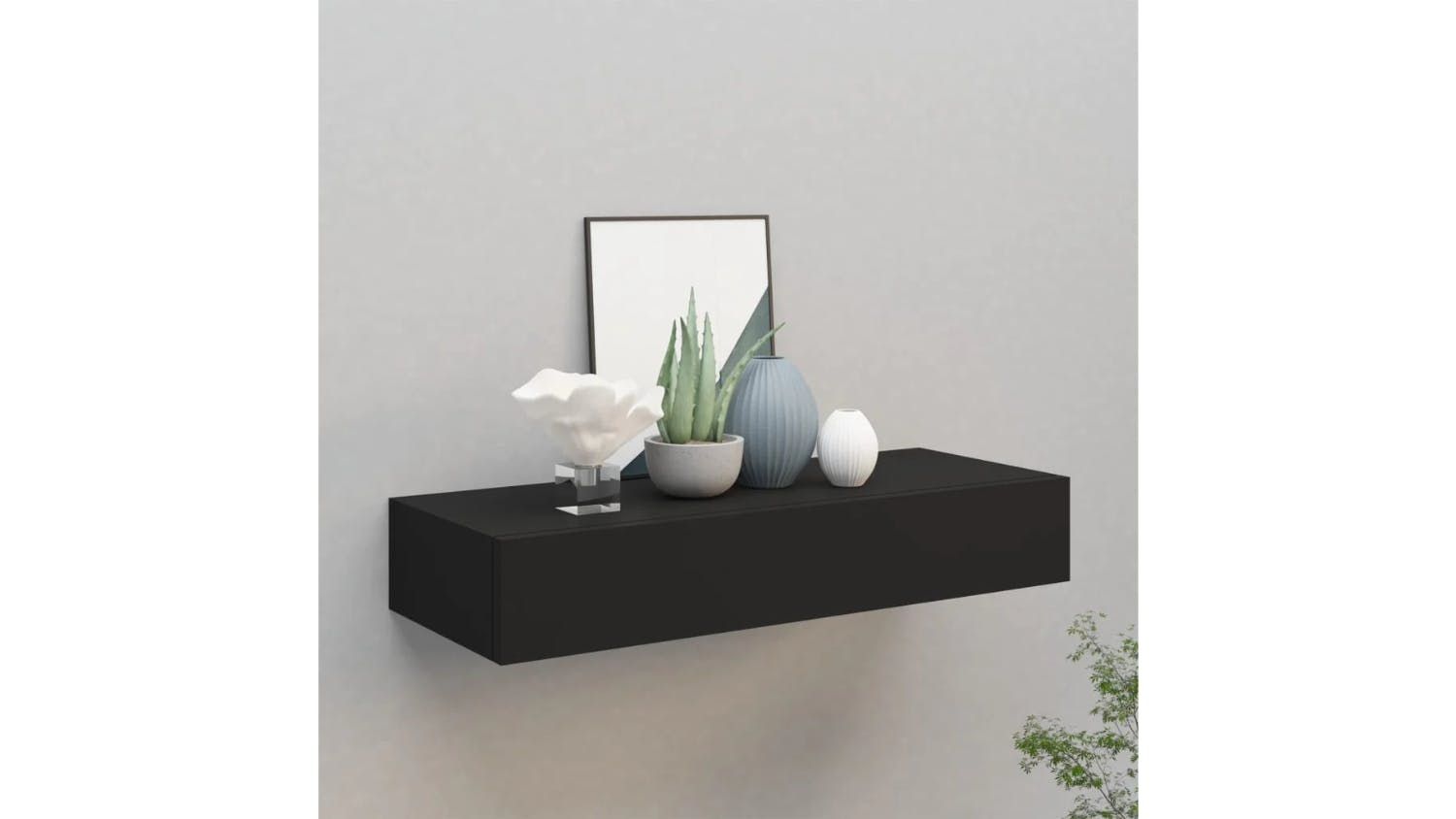 NNEVL Wall Mounted Shelf Drawer 60 x 23.5 x 10cm - Black