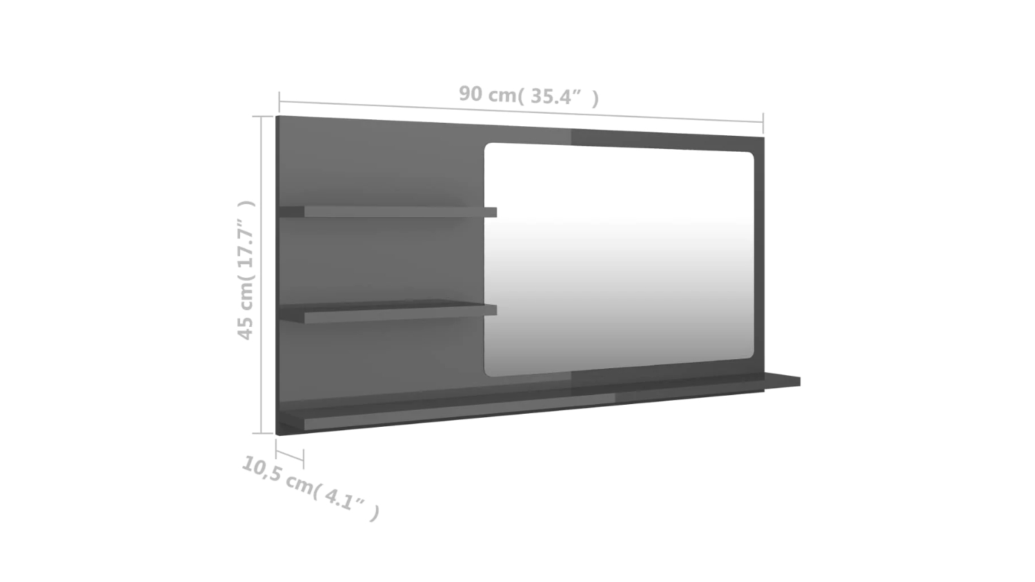 NNEVL Bathroom Mirror with Built-In Shelving 90 x 10.5 x 45cm - Gloss ...