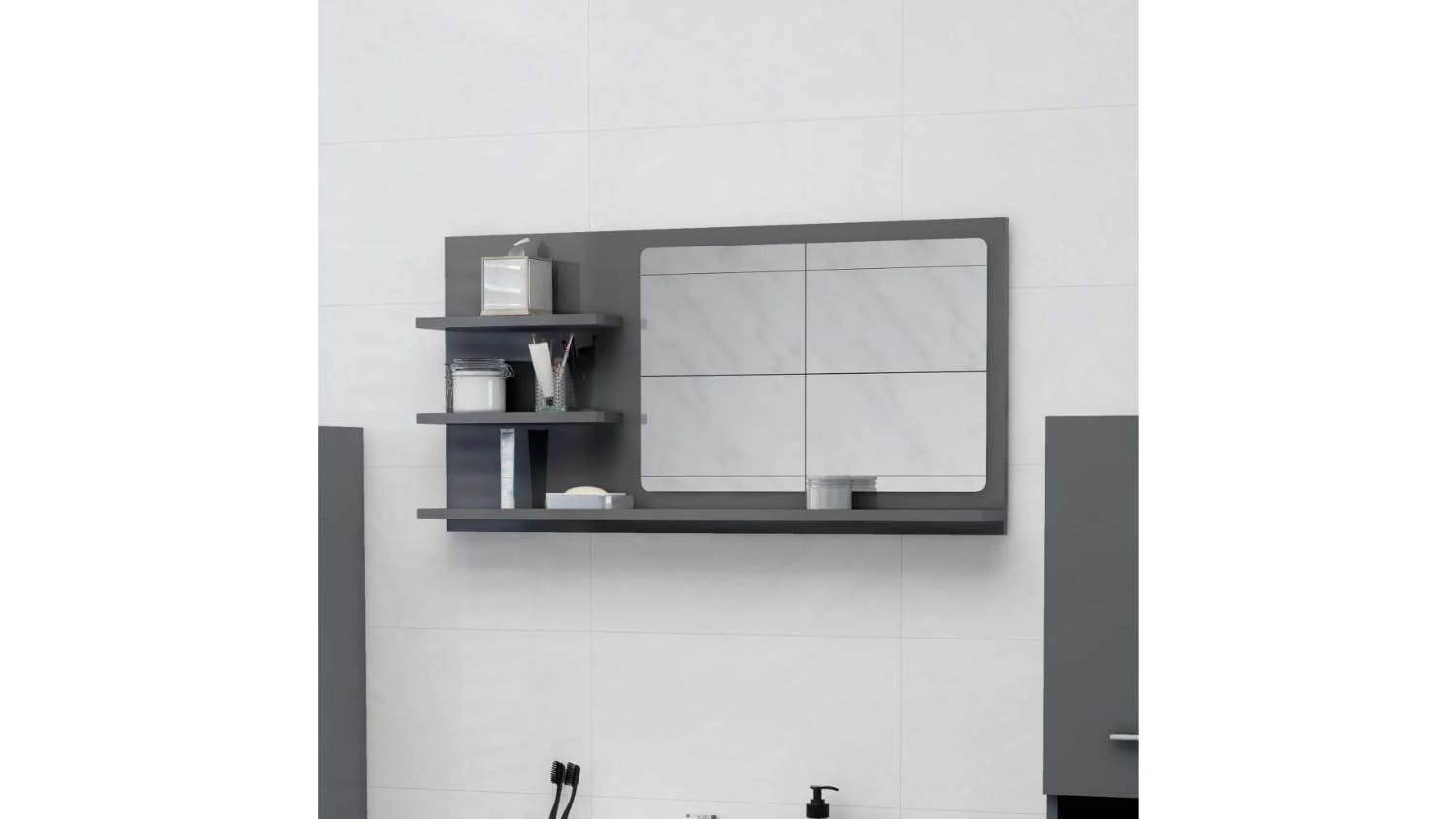 NNEVL Bathroom Mirror w/ Built-In Shelving 90x10.5x45cm Gloss Grey