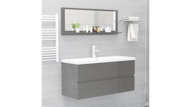 NNEVL Bathroom Mirror w/ Built-In Shelf 100x10.5x37cm Gloss Grey