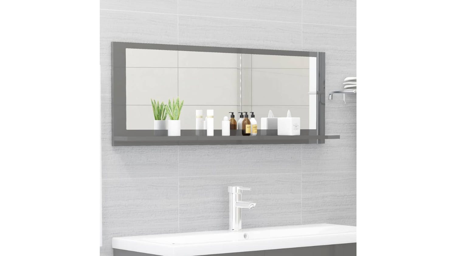 NNEVL Bathroom Mirror w/ Built-In Shelf 100x10.5x37cm Gloss Grey