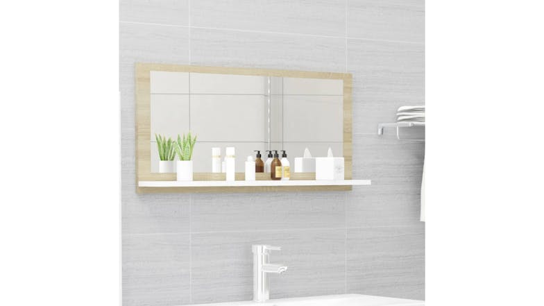 NNEVL Bathroom Mirror w/ Built-In Shelf 80x10.5x37cm White/Sonoma oak