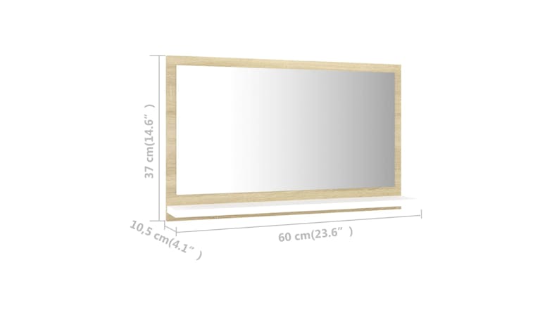 NNEVL Bathroom Mirror w/ Built-In Shelf 60x10.5x37cm White/Sonoma oak