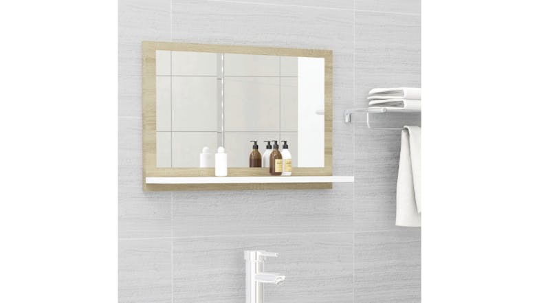 NNEVL Bathroom Mirror w/ Built-In Shelf 60x10.5x37cm White/Sonoma oak
