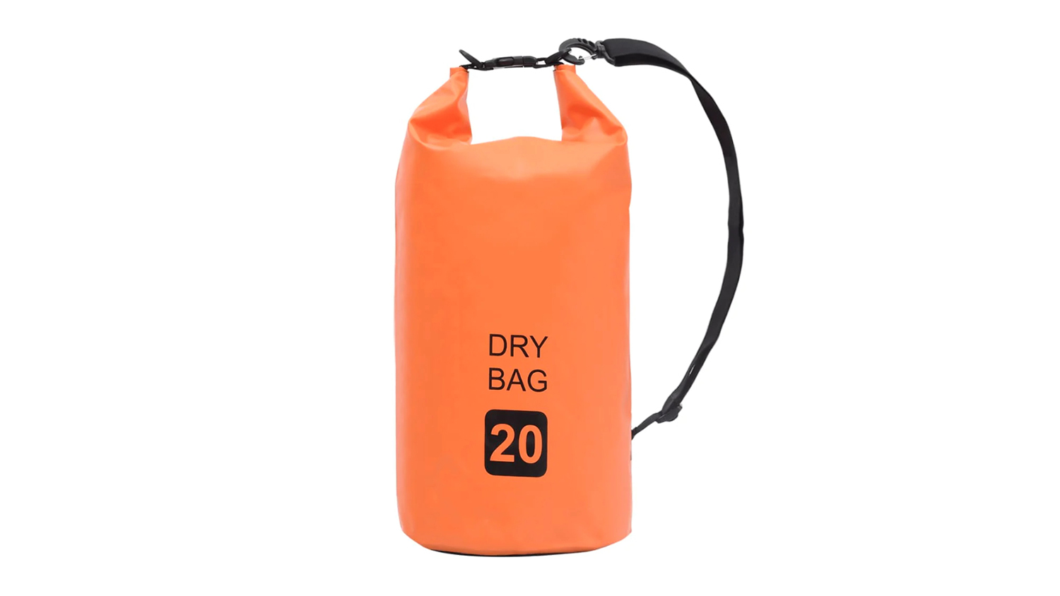 NNEVL 20L orange dry bag, rolled and buckled with shoulder strap